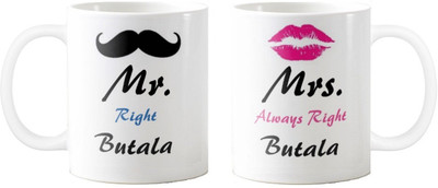 

Exoctic Silver Mrs. & Mr.Butala -Anniversary Love Valentine 02 Ceramic Mug(325 ml, Pack of 2), Multicolor