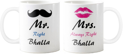 

Exoctic Silver Mrs. & Mr.Bhalla -Anniversary Love Valentine 02 Ceramic Mug(325 ml, Pack of 2), Multicolor
