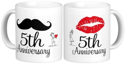 GNS 5th Anniversary Couple Gift Ceramic Coffee Mug(325 ml, Pack of 2)