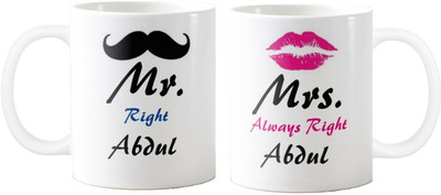 

Exoctic Silver Mrs. & Mr.Abdul -Anniversary Love Valentine 02 Ceramic Mug(325 ml, Pack of 2), Black;blue;pink