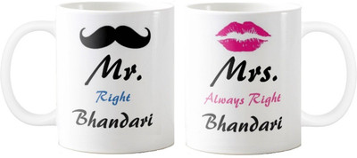 

Exoctic Silver Mrs. & Mr.Bhandari -Anniversary Love Valentine 02 Ceramic Mug(325 ml, Pack of 2), Multicolor