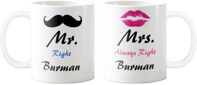 

Exoctic Silver Mrs. & Mr.Burman -Anniversary Love Valentine 02 Ceramic Mug(325 ml, Pack of 2), Multicolor