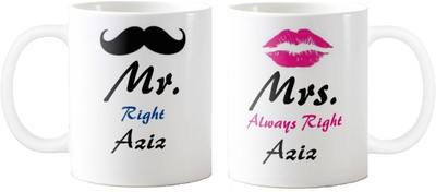 

Exoctic Silver Mrs. & Mr.Aziz -Anniversary Love Valentine 02 Ceramic Mug(325 ml, Pack of 2), Black;blue;pink