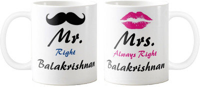 

Exoctic Silver Mrs. & Mr.Balakrishnan -Anniversary Love Valentine 02 Ceramic Mug(325 ml, Pack of 2), Black;blue;pink