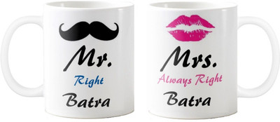 

Exoctic Silver Mrs. & Mr.Batra -Anniversary Love Valentine 02 Ceramic Mug(325 ml, Pack of 2), Multicolor