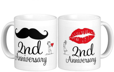 

Exoctic Silver 2nd Marriage Anniversary Ceramic Mug(300 ml, Pack of 2)