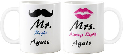 

Exoctic Silver Mrs. & Mr.Agate -Anniversary Love Valentine 02 Ceramic Mug(325 ml, Pack of 2), Black;blue;pink