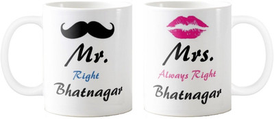 

Exoctic Silver Mrs. & Mr.Bhatnagar -Anniversary Love Valentine 02 Ceramic Mug(325 ml, Pack of 2), Multicolor