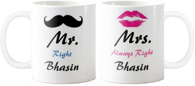 

Exoctic Silver Mrs. & Mr.Bhasin -Anniversary Love Valentine 02 Ceramic Mug(325 ml, Pack of 2), Multicolor