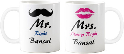 

Exoctic Silver Mrs. & Mr.Bansal -Anniversary Love Valentine 02 Ceramic Mug(325 ml, Pack of 2), Black;blue;pink