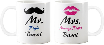 

Exoctic Silver Mrs. & Mr.Baral -Anniversary Love Valentine 02 Ceramic Mug(325 ml, Pack of 2), Black;blue;pink