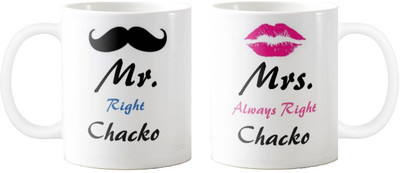 

Exoctic Silver Mrs. & Mr.Chacko -Anniversary Love Valentine 02 Ceramic Mug(325 ml, Pack of 2), Multicolor