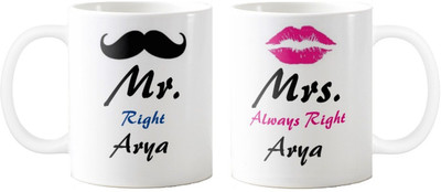 

Exoctic Silver Mrs. & Mr.Arya -Anniversary Love Valentine 02 Ceramic Mug(325 ml, Pack of 2), Black;blue;pink
