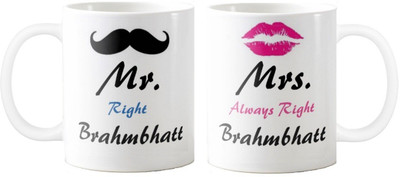 

Exoctic Silver Mrs. & Mr.Brahmbhatt -Anniversary Love Valentine 02 Ceramic Mug(325 ml, Pack of 2), Multicolor