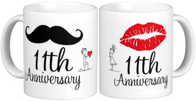 

Exoctic Silver 11th Marriage Anniversary Ceramic Mug(300 ml, Pack of 2)