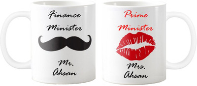 

Exoctic Silver Anniversary Mrs.n Mr.AHSAN Couple Gift Sl04 Ceramic Mug(330 ml, Pack of 2), Black;red