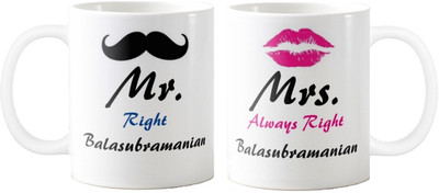 

Exoctic Silver Mrs. & Mr.Balasubramanian -Anniversary Love Valentine 02 Ceramic Mug(325 ml, Pack of 2), Black;blue;pink