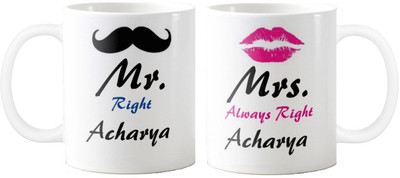 

Exoctic Silver Mrs. & Mr.Acharya -Anniversary Love Valentine 02 Ceramic Mug(325 ml, Pack of 2), Black;blue;pink