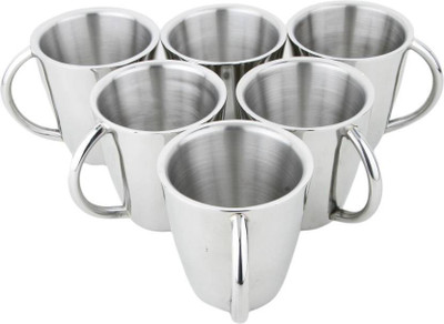 

Sayee Double wall Coffee mug Stainless Steel Mug(150 ml, Pack of 6), Silver