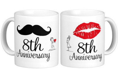 

Exoctic Silver 8th Marriage Anniversary Ceramic Mug(300 ml, Pack of 2)