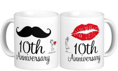 

Exoctic Silver 10th Marriage Anniversary Ceramic Mug(300 ml, Pack of 2)