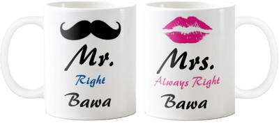 

Exoctic Silver Mrs. & Mr.Bawa -Anniversary Love Valentine 02 Ceramic Mug(325 ml, Pack of 2), Multicolor