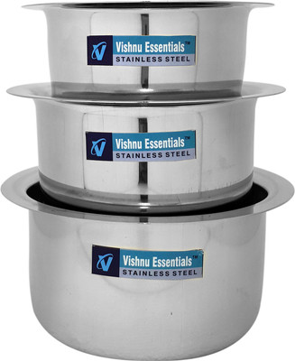 

Vishnu Essentials Premium steel tope without lid Sauce Pan 12 cm diameter(Stainless Steel, Induction Bottom), Silver
