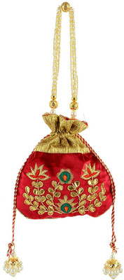 

Tooba Handicraft Tooba Handicraft Party Wear Hand Embroidered Box Clutch Bag Purse Potli For Bridal, Casual, Party , Wedding Potli(Red)