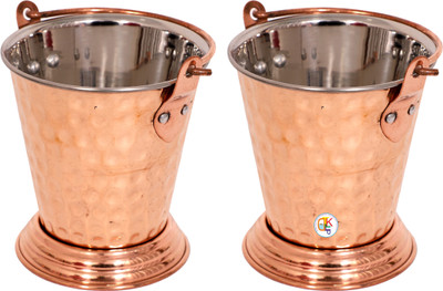 

KDT Copper Steel Balti For Serving Dishes - Set of 2 Bowl Tray Serving Set(Pack of 2)