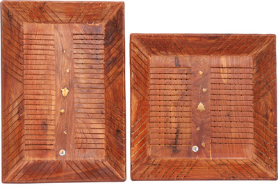 

KDT Wooden 1 Square & 1 Rectange Tray For Serving Bowl Tray Serving Set(Pack of 2)