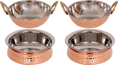 

KDT Copper Steel Donga With Kadhai - Set of 2 Bowl Tray Serving Set(Pack of 4)