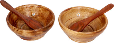 

KDT Wooden Snack Food Bowl M With Wooden Spoon - Set of 2 Bowl Tray Serving Set(Pack of 4)