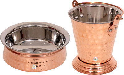 

KDT Copper Steel Donga With Balti Bowl Tray Serving Set(Pack of 2)