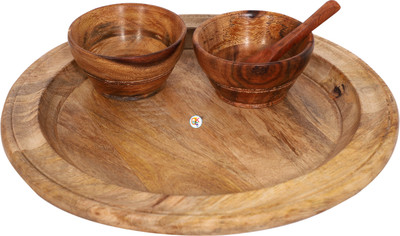 

KDT 1 Wooden Plate and Spoon With 2 Small Serving Bowls Bowl Tray Serving Set(Pack of 4)
