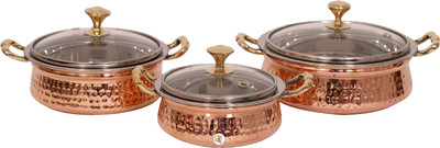 KDT Small, Medium and Large Handi Set of Stainless Steel With Copper Bottom Bowl Tray Serving Set(Pack of 3)