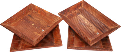 

KDT Wooden 1 Square & 1 Rectange Tray For Serving - Set of 2 Bowl Tray Serving Set(Pack of 4)