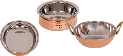 

KDT Copper Steel Serving Plate , Kadhai With Donga Bowl Tray Serving Set(Pack of 3)