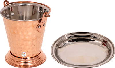 

KDT Copper Steel Serving Plate With Balti Bowl Tray Serving Set(Pack of 2)