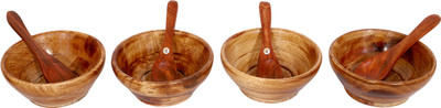 

KDT Wooden Snack Food Bowl M With Wooden Spoon - Set of 4 Bowl Tray Serving Set(Pack of 8)