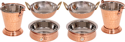 

KDT Copper Steel Donga , Kadhai and Balti - Set of 2 Bowl Tray Serving Set(Pack of 6)