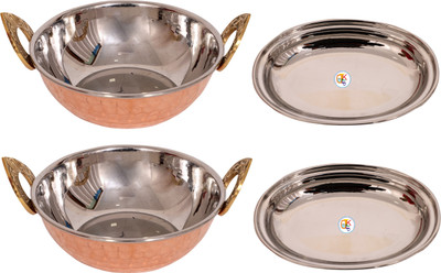 

KDT Copper Steel Serving Plate With Kadhai - Set of 2 Bowl Tray Serving Set(Pack of 4)