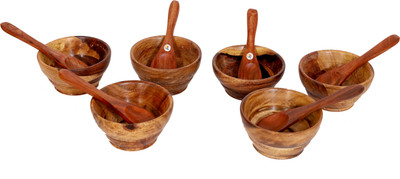 

KDT Wooden Snack Food Bowl S With Wooden Spoon - Set of 6 Bowl Tray Serving Set(Pack of 12)