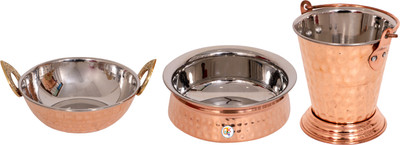

KDT Copper Steel Donga , Kadhai and Balti Bowl Tray Serving Set(Pack of 3)