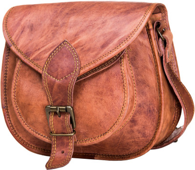 Urban Leather Girls Casual Tan Genuine Leather Sling Bag