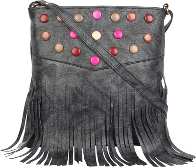 

Foki Women Casual Black PU Sling Bag
