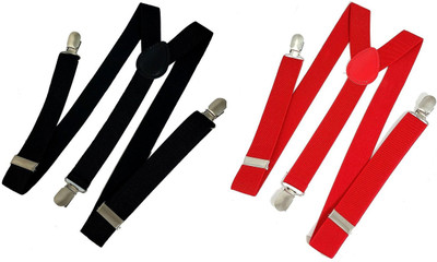 FashMade Y- Back Suspenders for Men, Women(Red, Black)