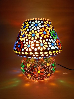SUSAJJIT DECOR Charming Glass Night Lamp Beautiful Mosaic flower design Table Lamp Multi color Decorative Table Decor Showpiece for corner Night Lamp(21.5 cm, Multicolor)