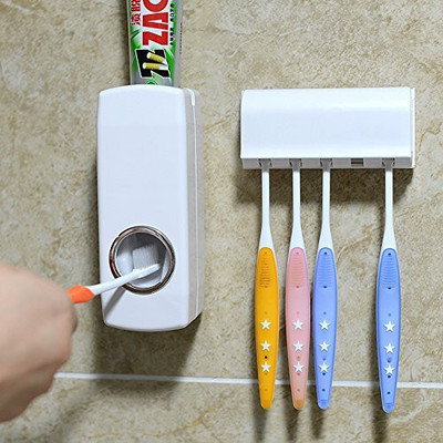 

VESPL AN-ToothpasteDis Plastic Toothbrush Holder(White, Wall Mount)