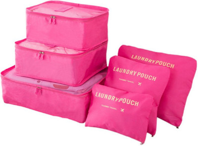 

ClickUS Polyester Travel Clothes, Cosmetic, Laundry Make-Up 6 IN 1 Pouch Storage Organizer(Pink)