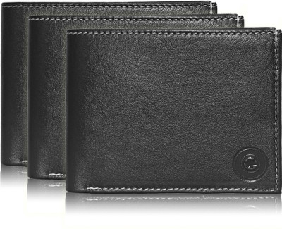 POLLSTAR Men Black Genuine Leather Wallet(6 Card Slots)